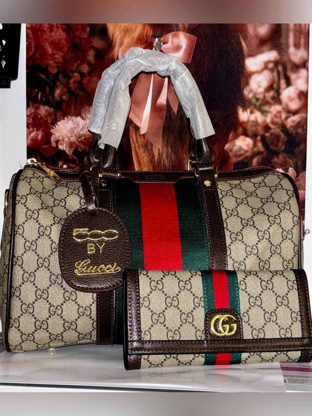 Inspired)  2 piece set wallet and purse Gucci Brown Monogram Tote